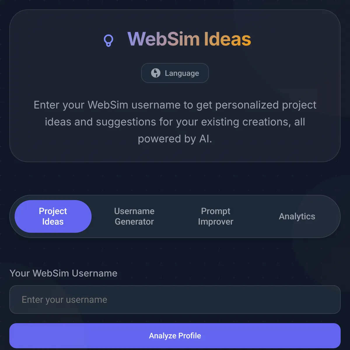 WebSim Project Ideas Generator