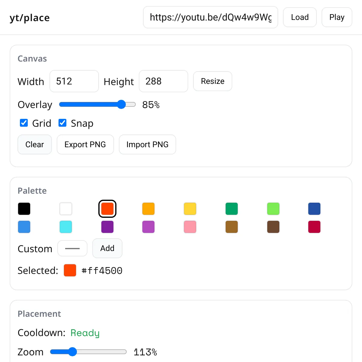 yt/place — pixels over YouTube
