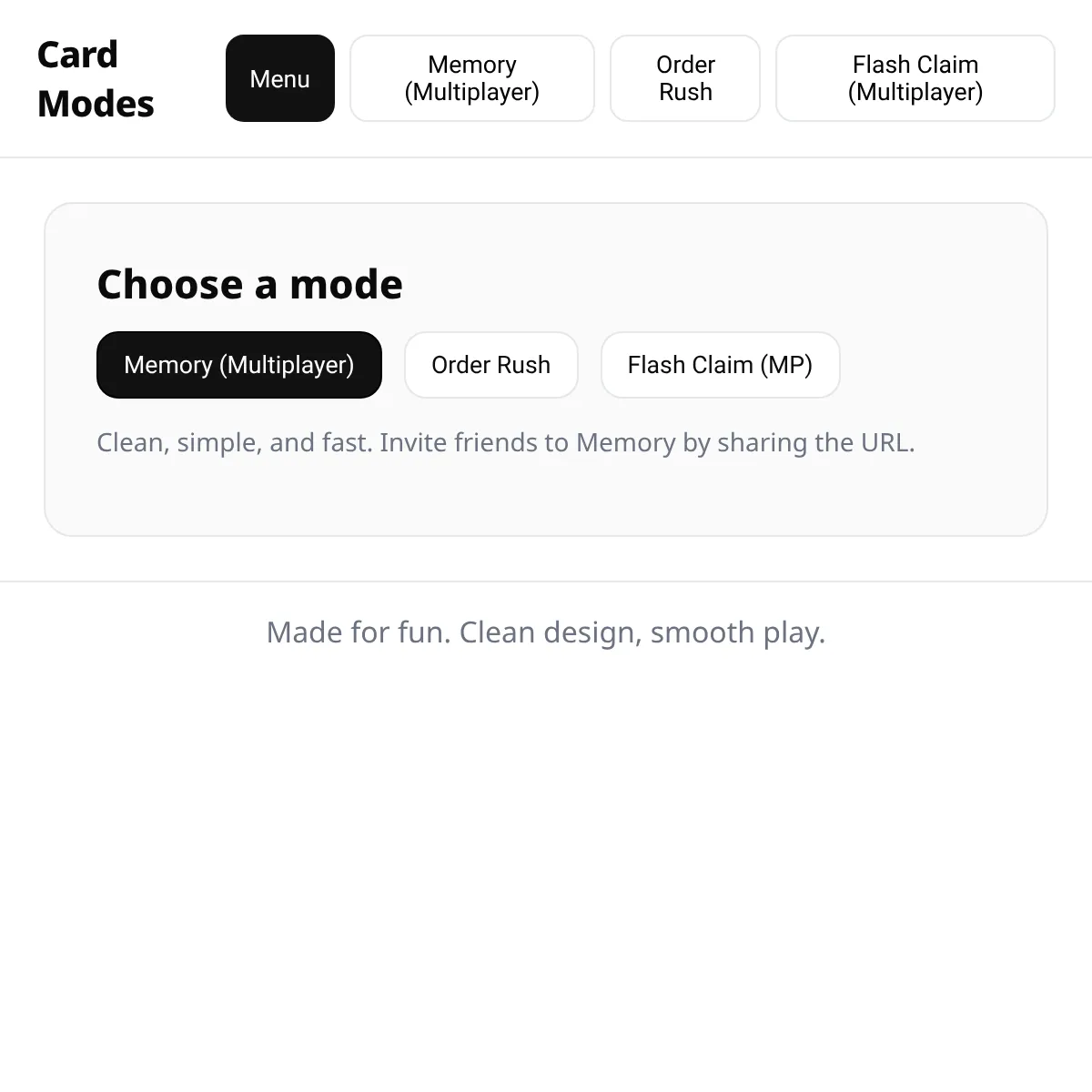 Card Modes — Battle & Memory (Multiplayer)