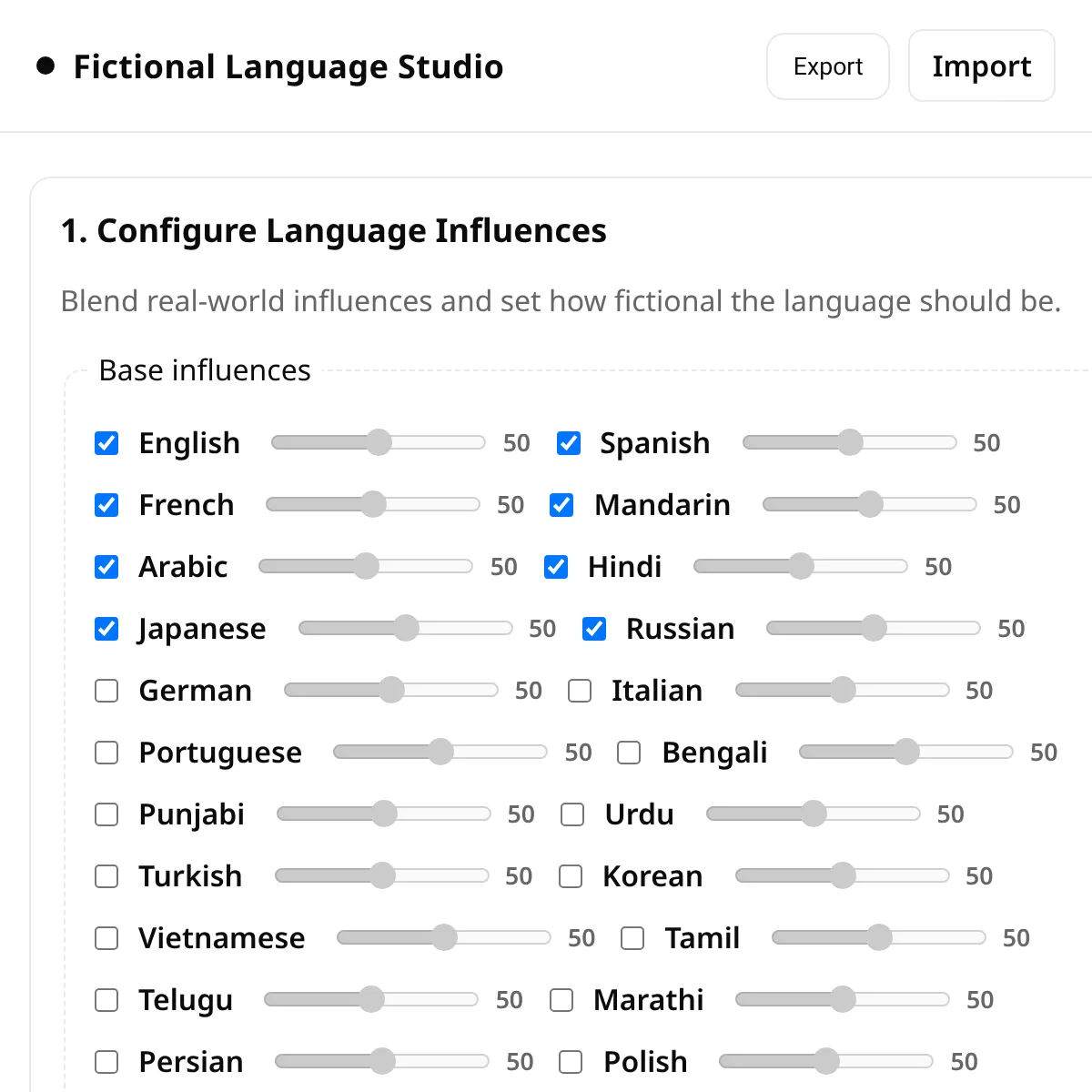 Fictional Language Generator + Translator + TTS