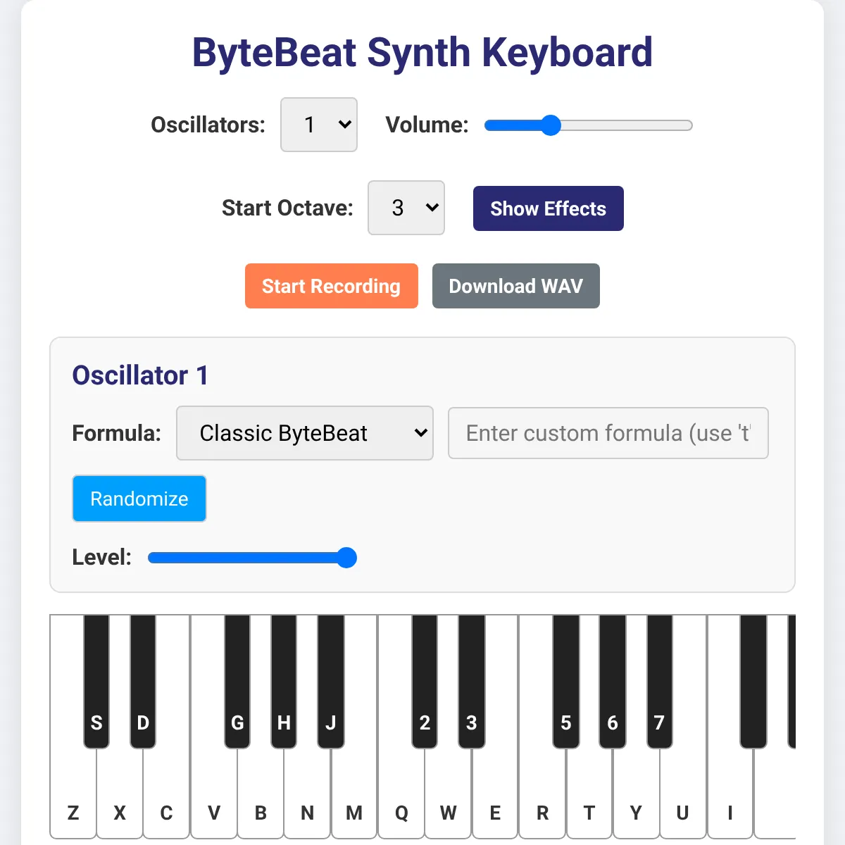 ByteBeat Synth Keyboard