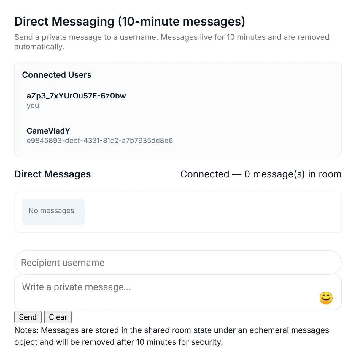 Direct Messaging (10-minute messages)