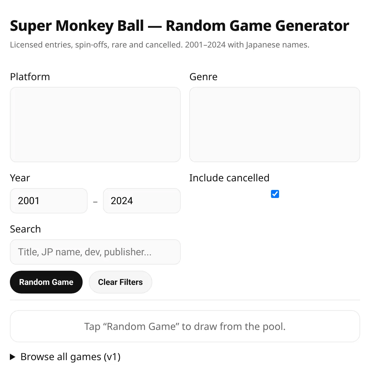 Super Monkey Ball — Random Game Generator