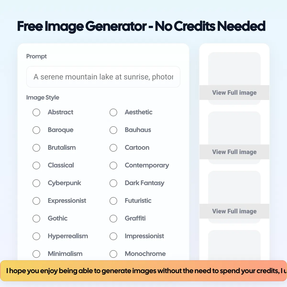 Free Image Generator - No Credits Needed
