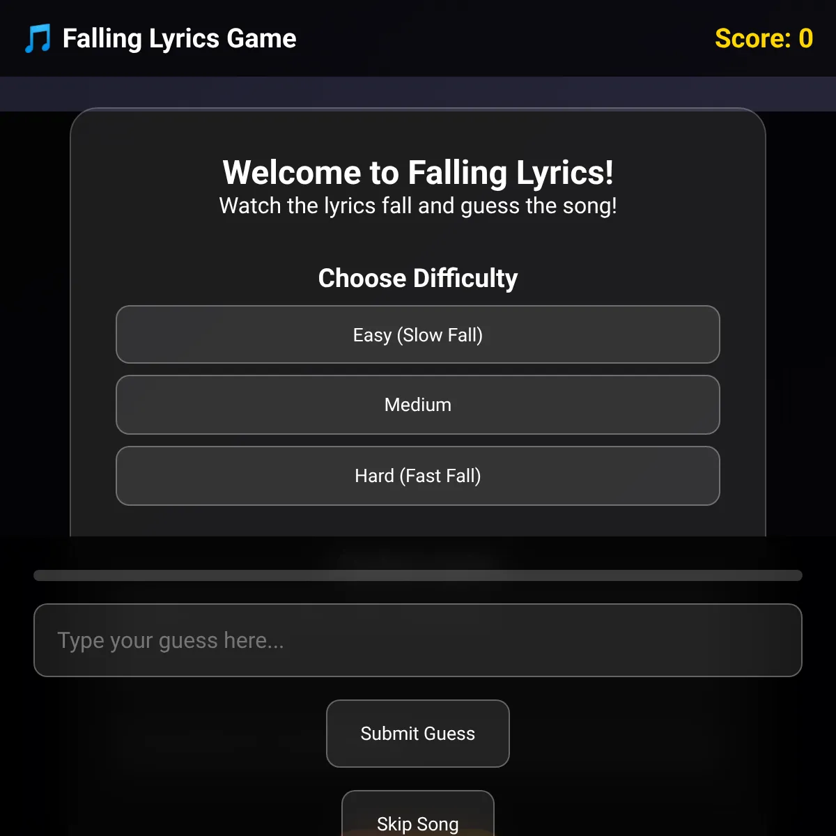 Falling Lyrics Game