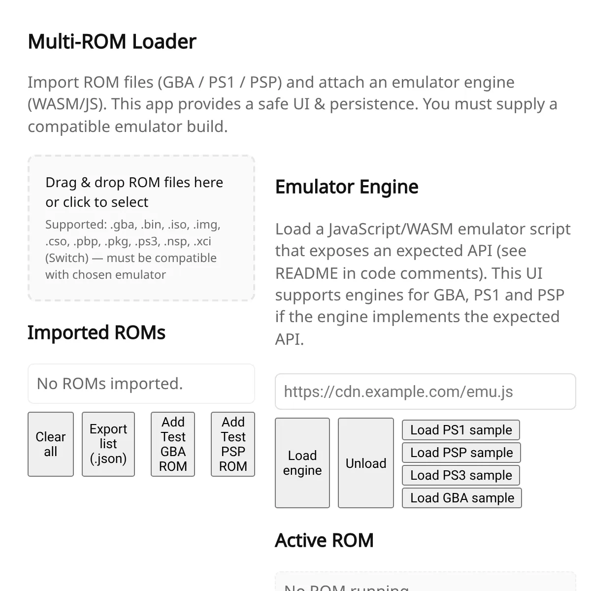 Multi-ROM Loader — GBA / PS1 (scaffold)