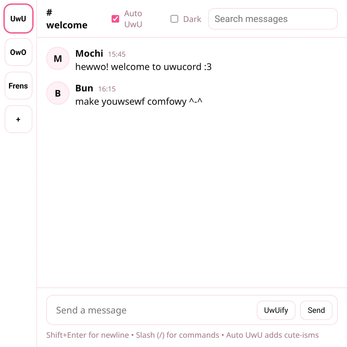 Discord but its UwU and OwO-fied (UwUcord)