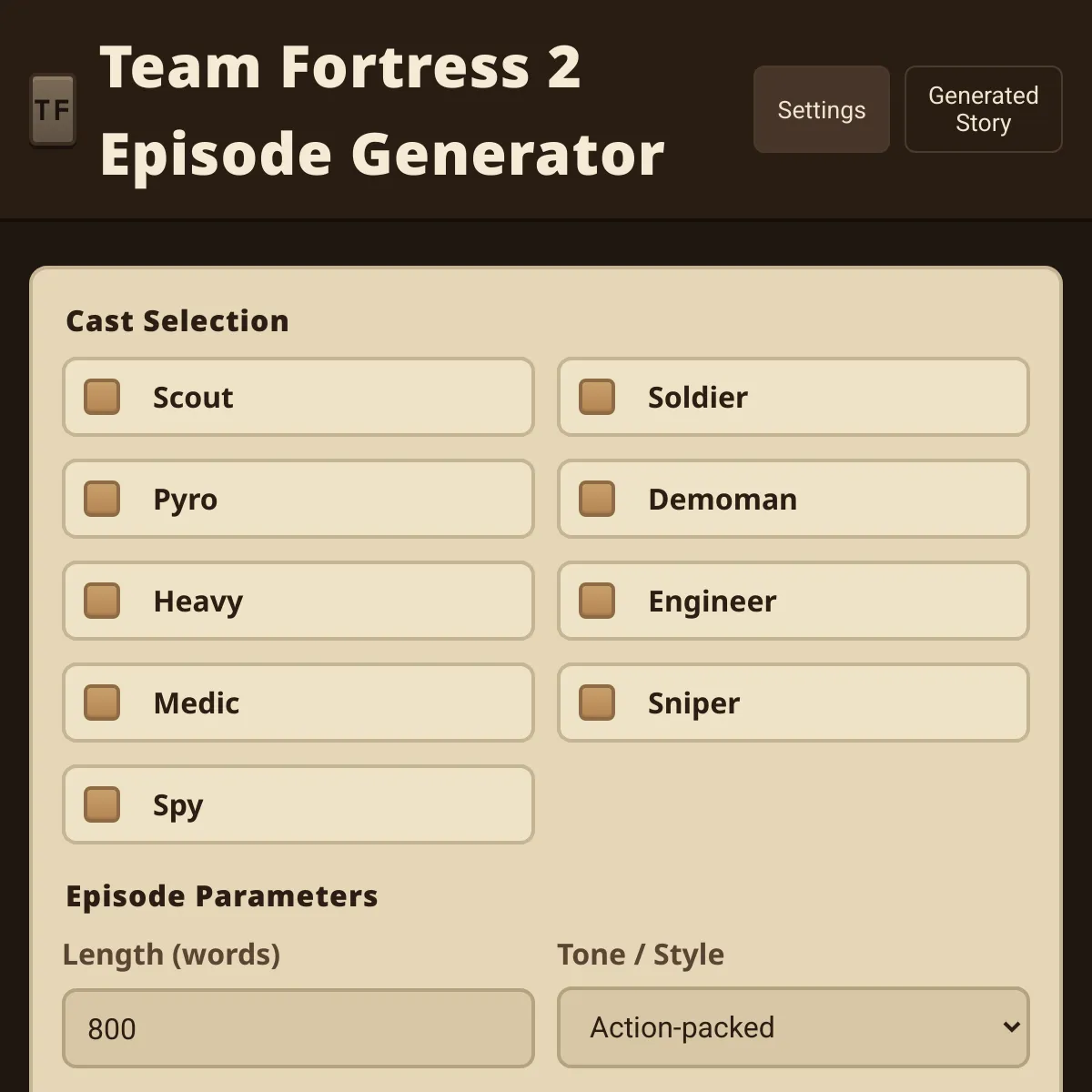 Team Fortress 2 Episode Generator