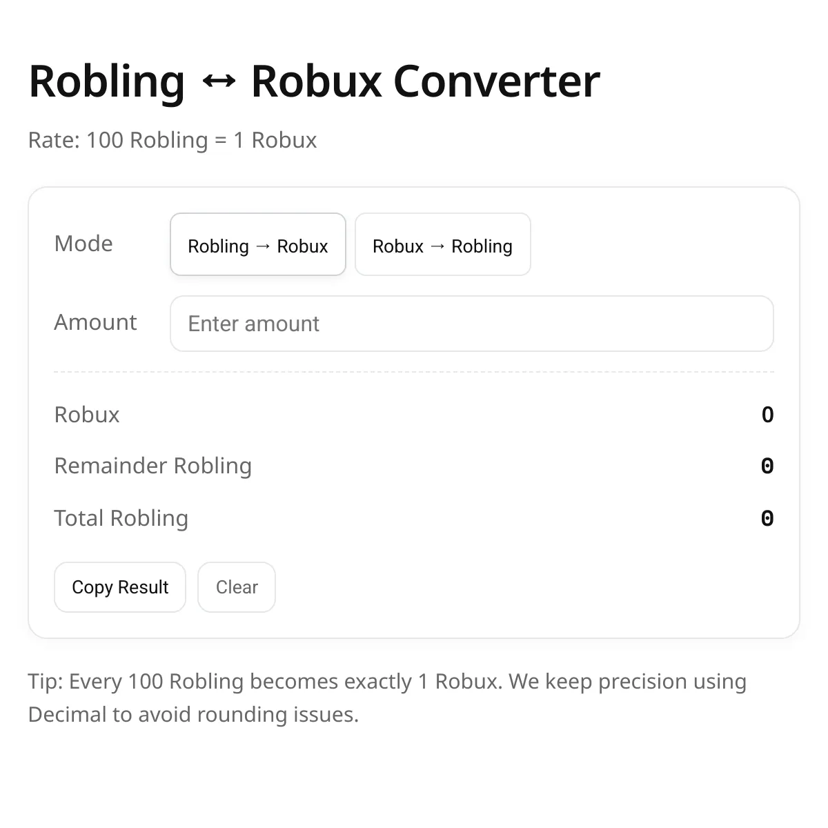 Robling ↔ Robux Converter