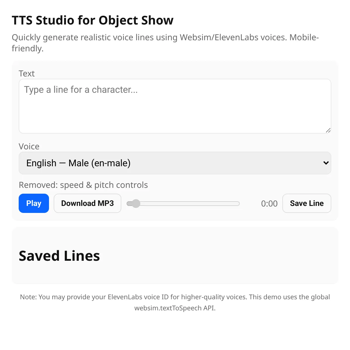 Object Show — TTS Studio