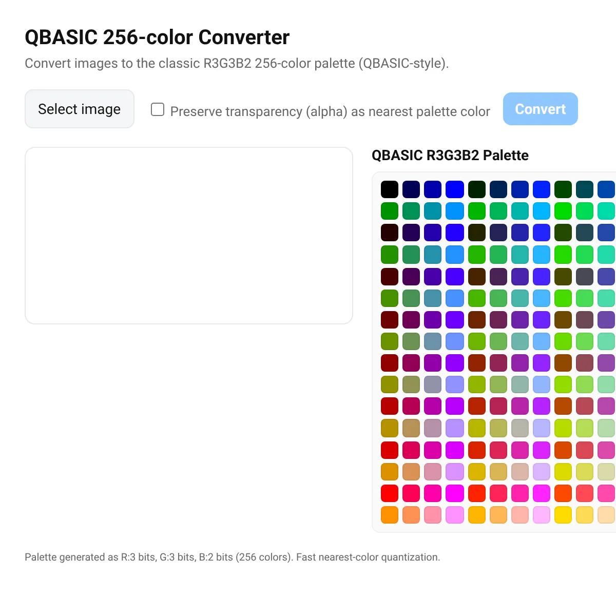 Image → QBASIC 256-color (R3G3B2) Converter