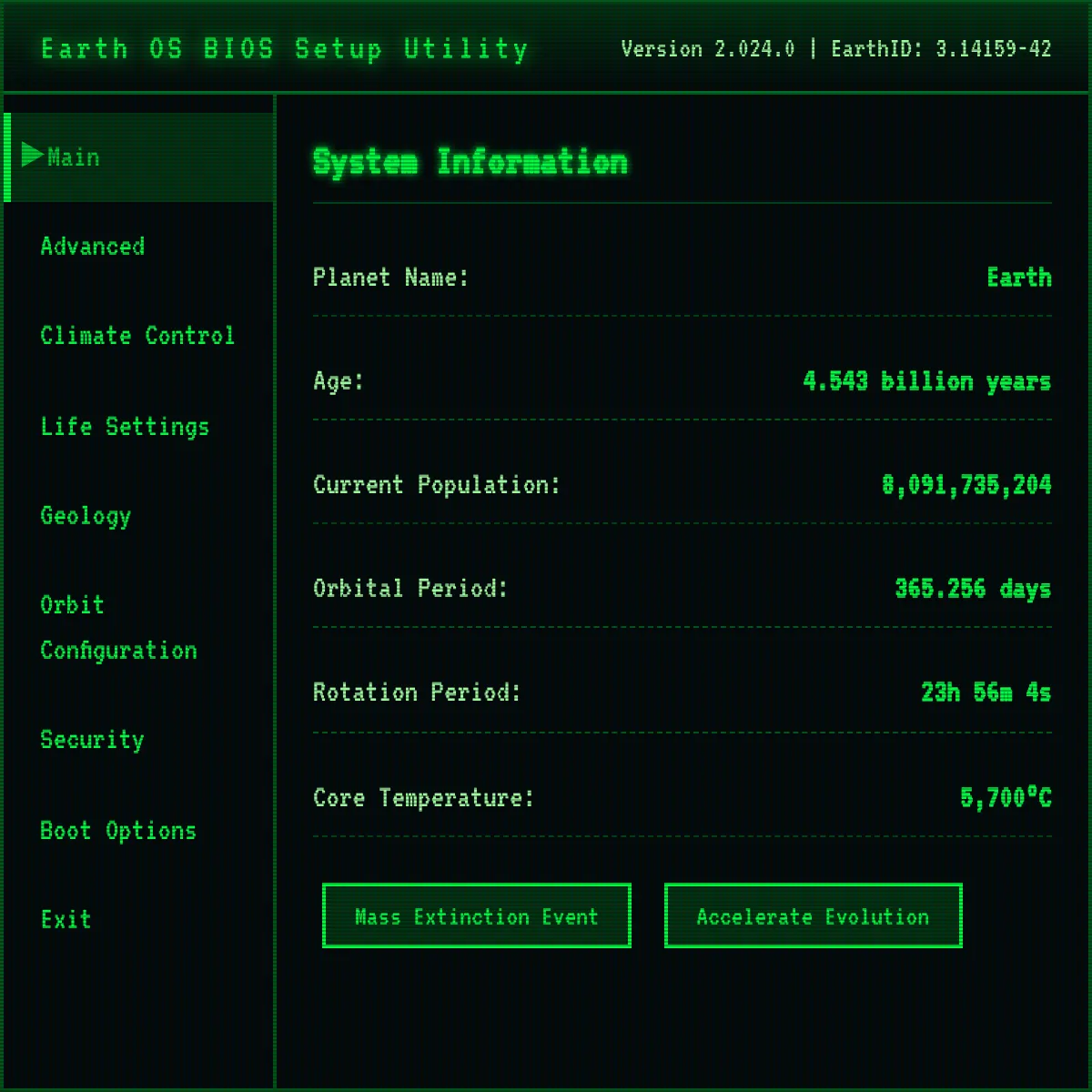 Earth OS BIOS Setup Utility