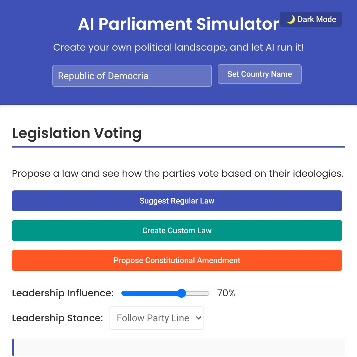AI Parliament Simulator