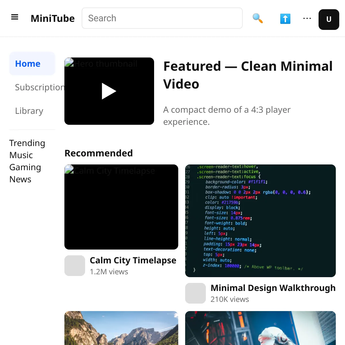 MiniTube — 4:3 YouTube Clone