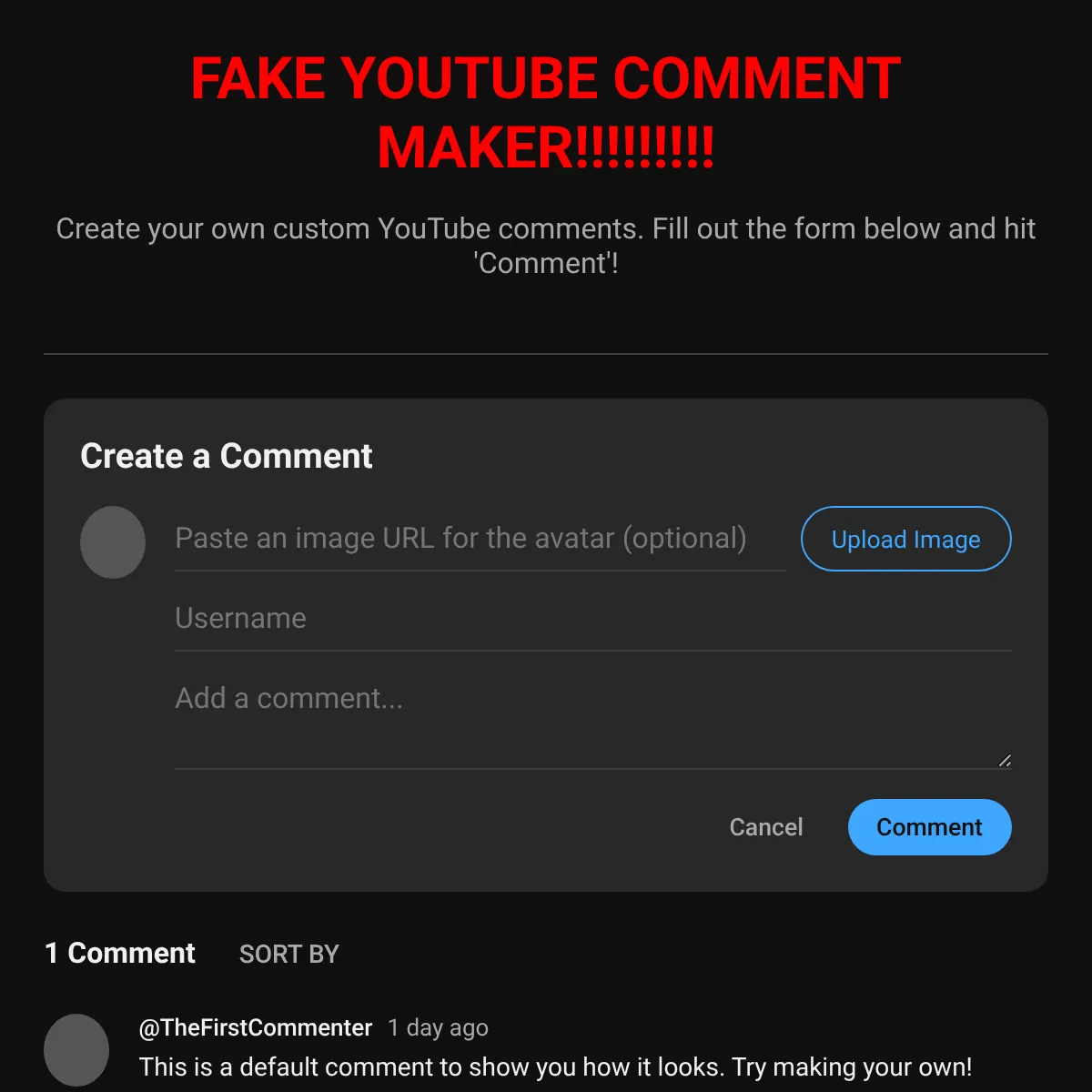 Fake YouTube Comment Maker