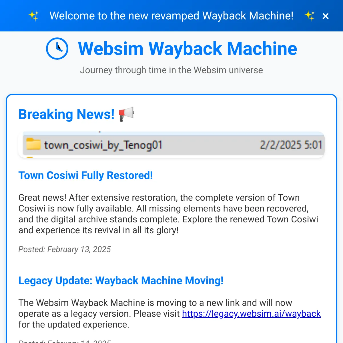 Websim Wayback Machine