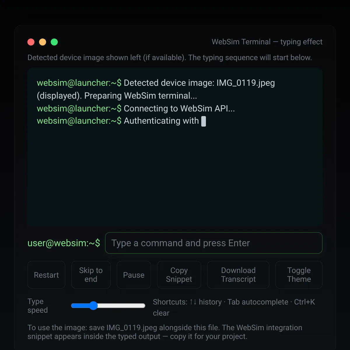 Terminal Typing Effect — WebSim