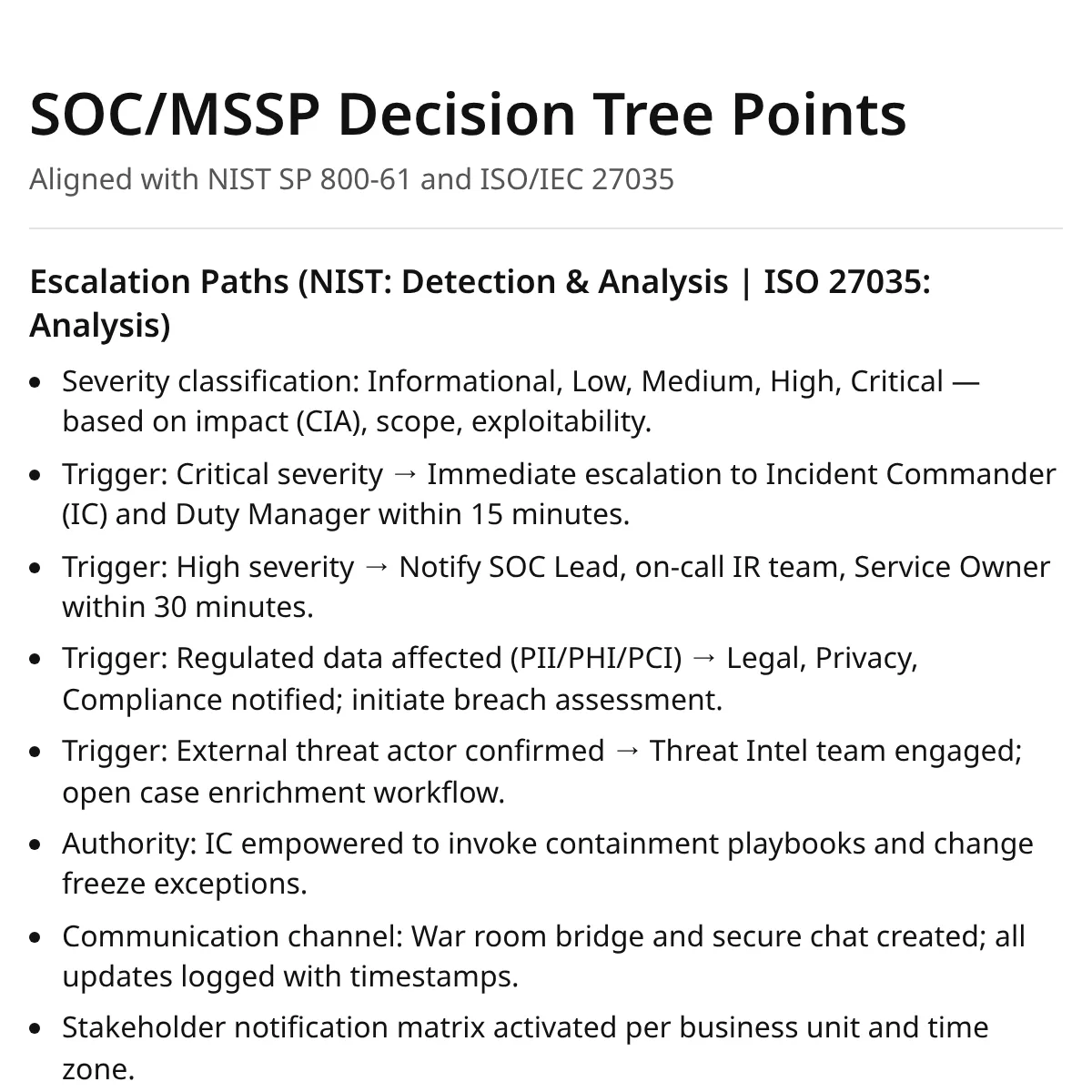 SOC/MSSP Decision Tree Points
