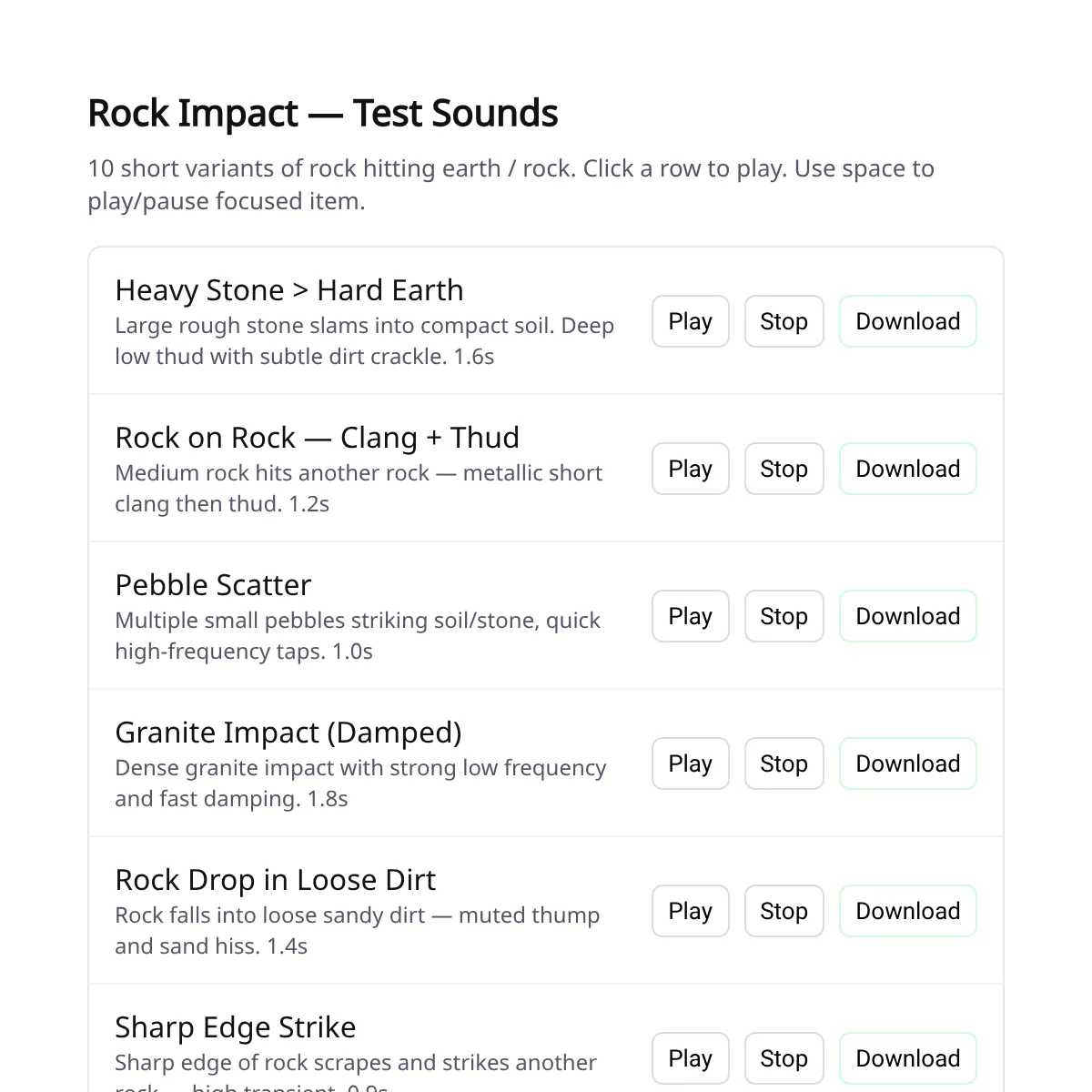 Rock Impact SFX Tester