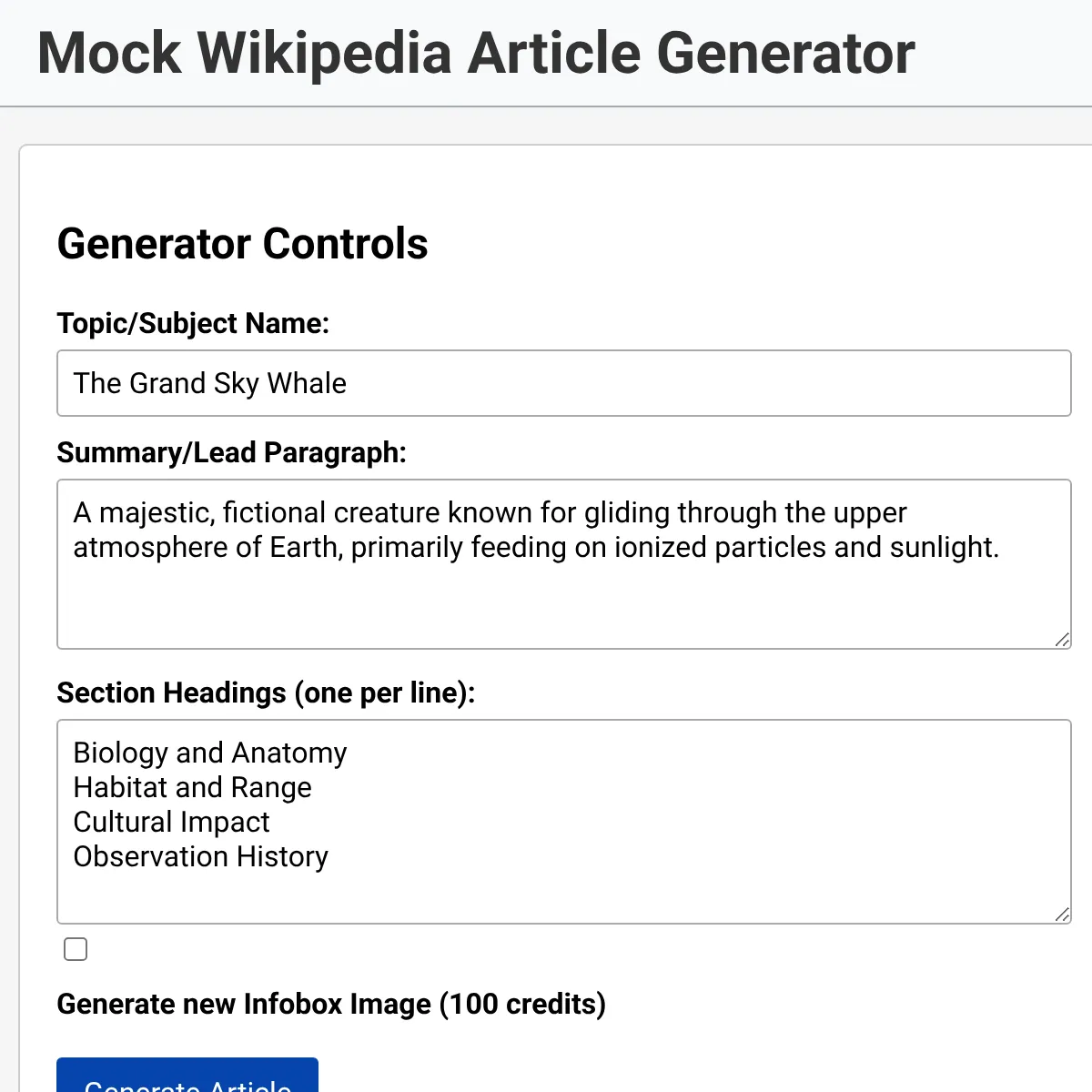WikiGen - Generate A Wikipedia Article!