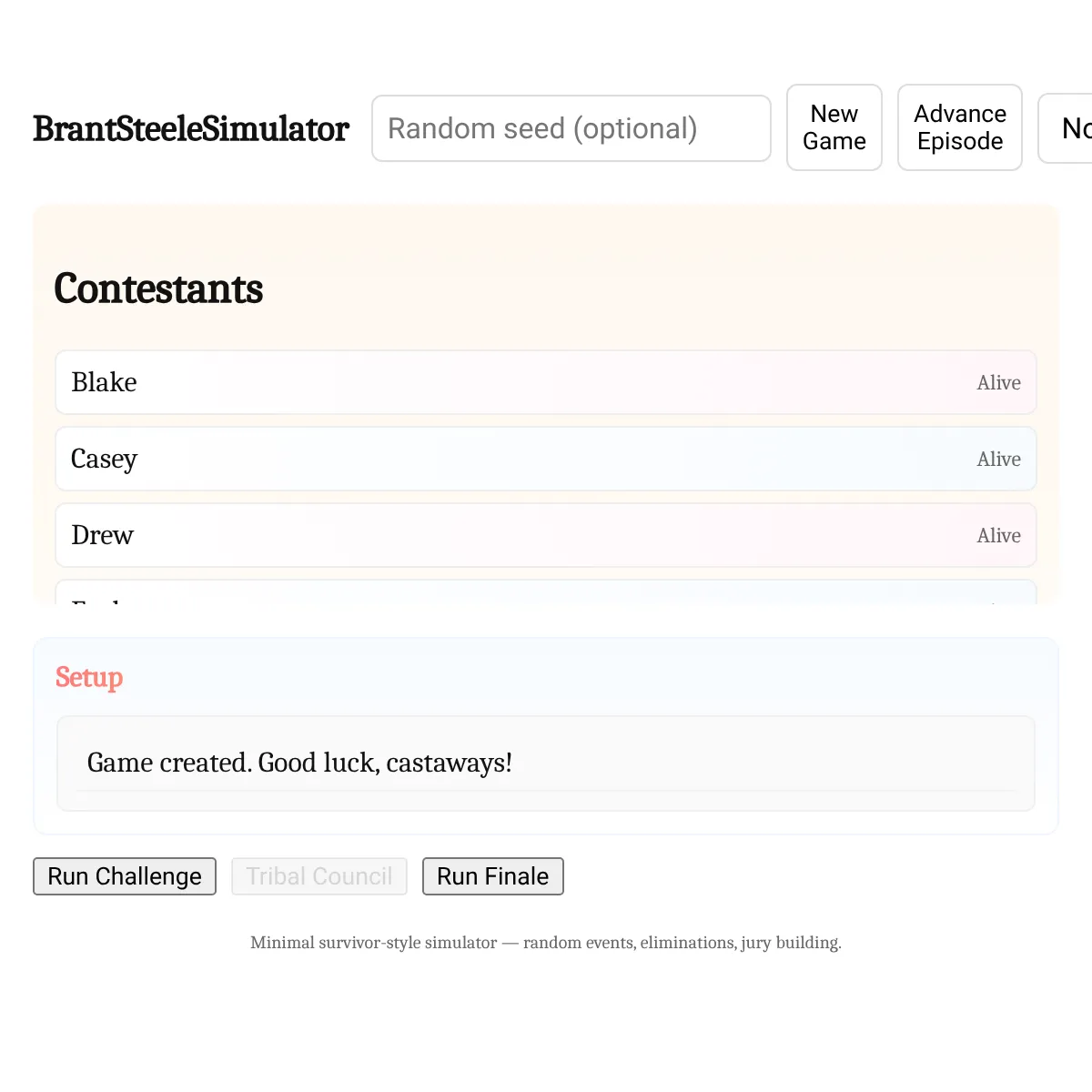 BrantSteeleSimulator - Survivor Inspired
