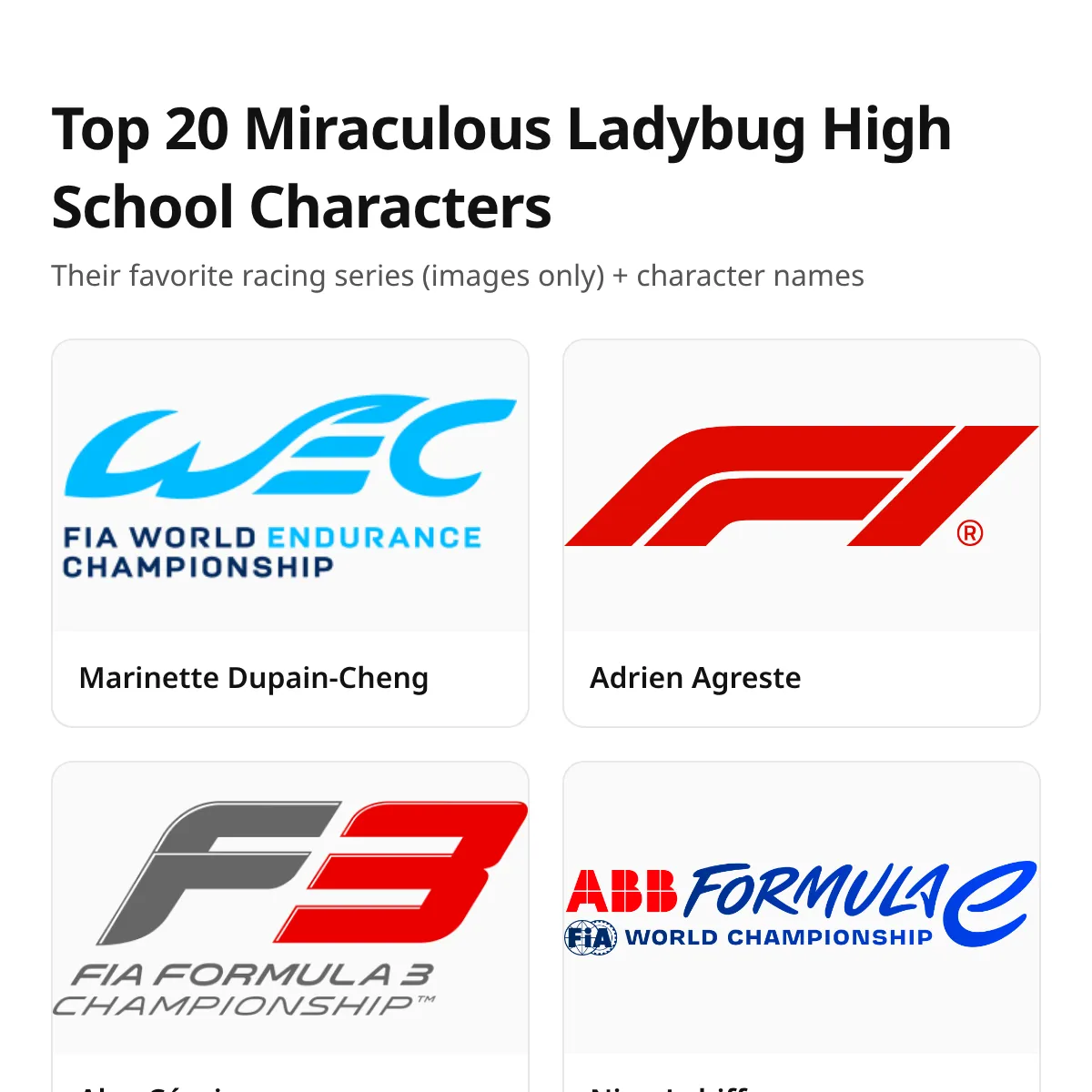 Miraculous Ladybug HS Characters & Favorite Racing Series