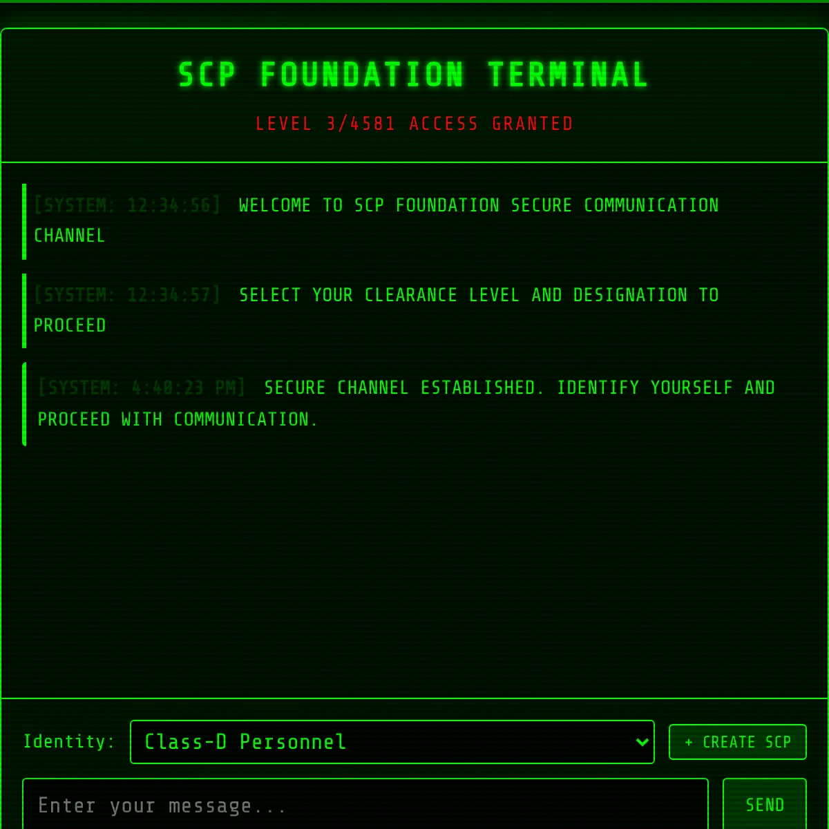 SCP Foundation Chat Simulator