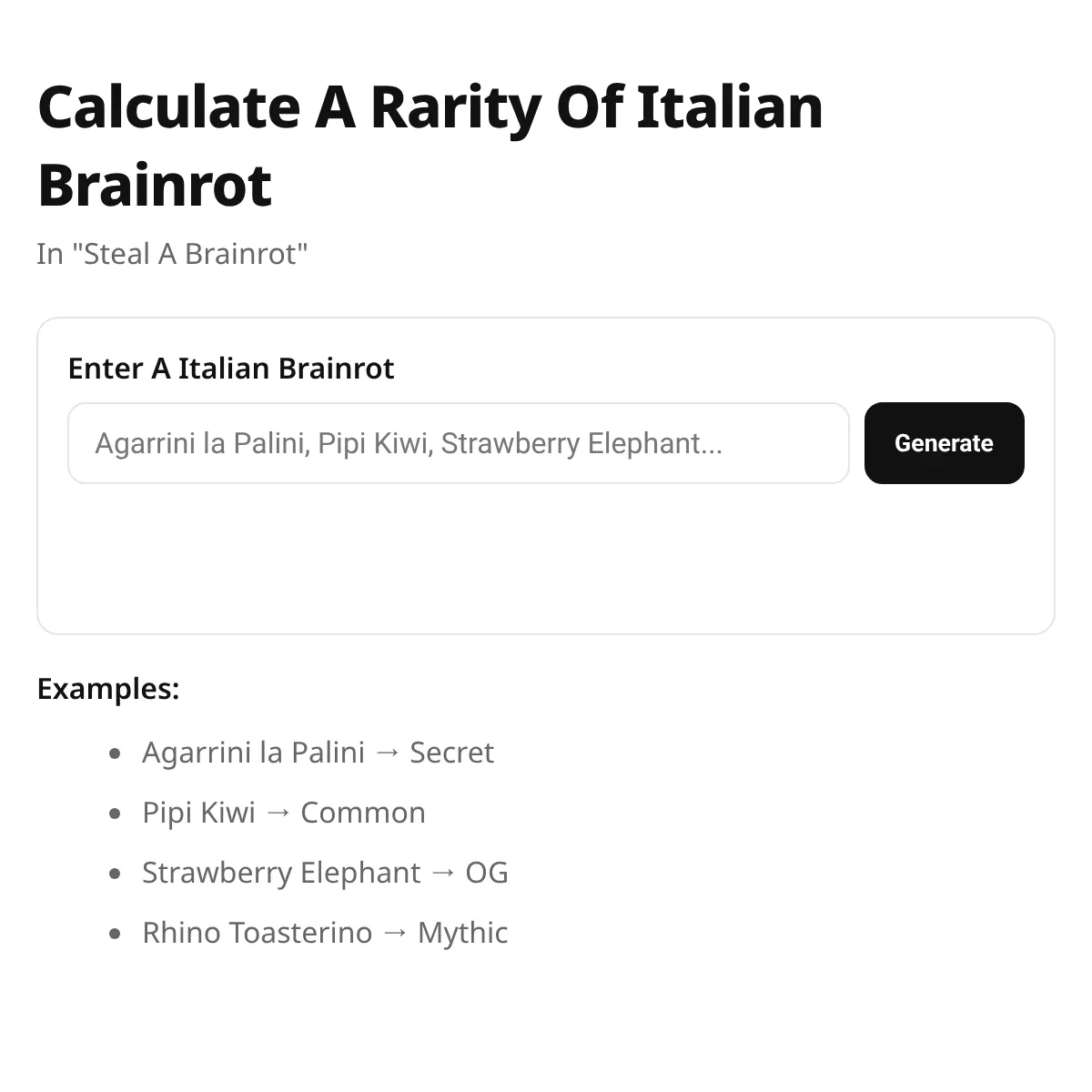 Calculate A Rarity Of Italian Brainrot