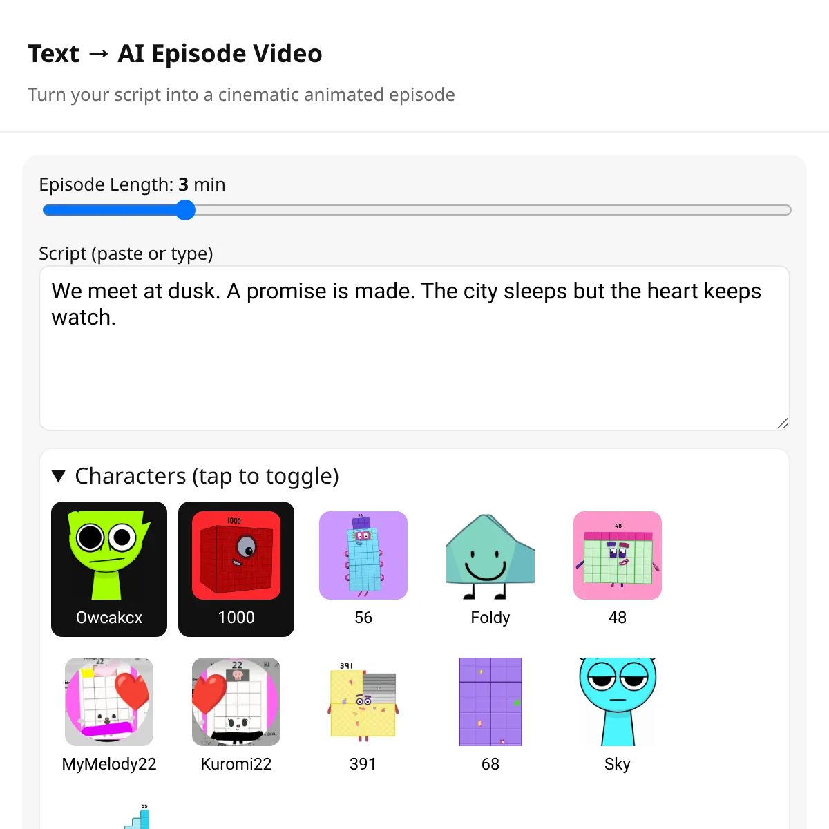 Text → AI Episode Video