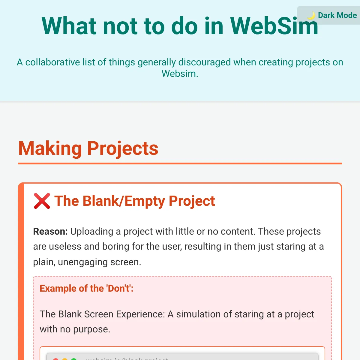 What not to do in WebSIm