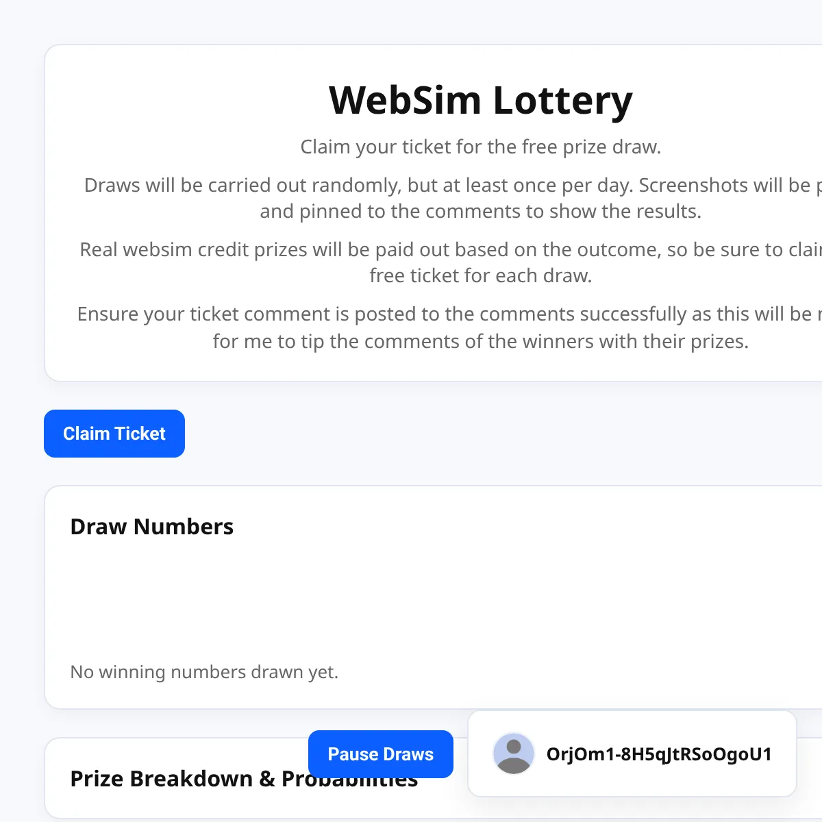 WebSim Lottery - Increased Prizes