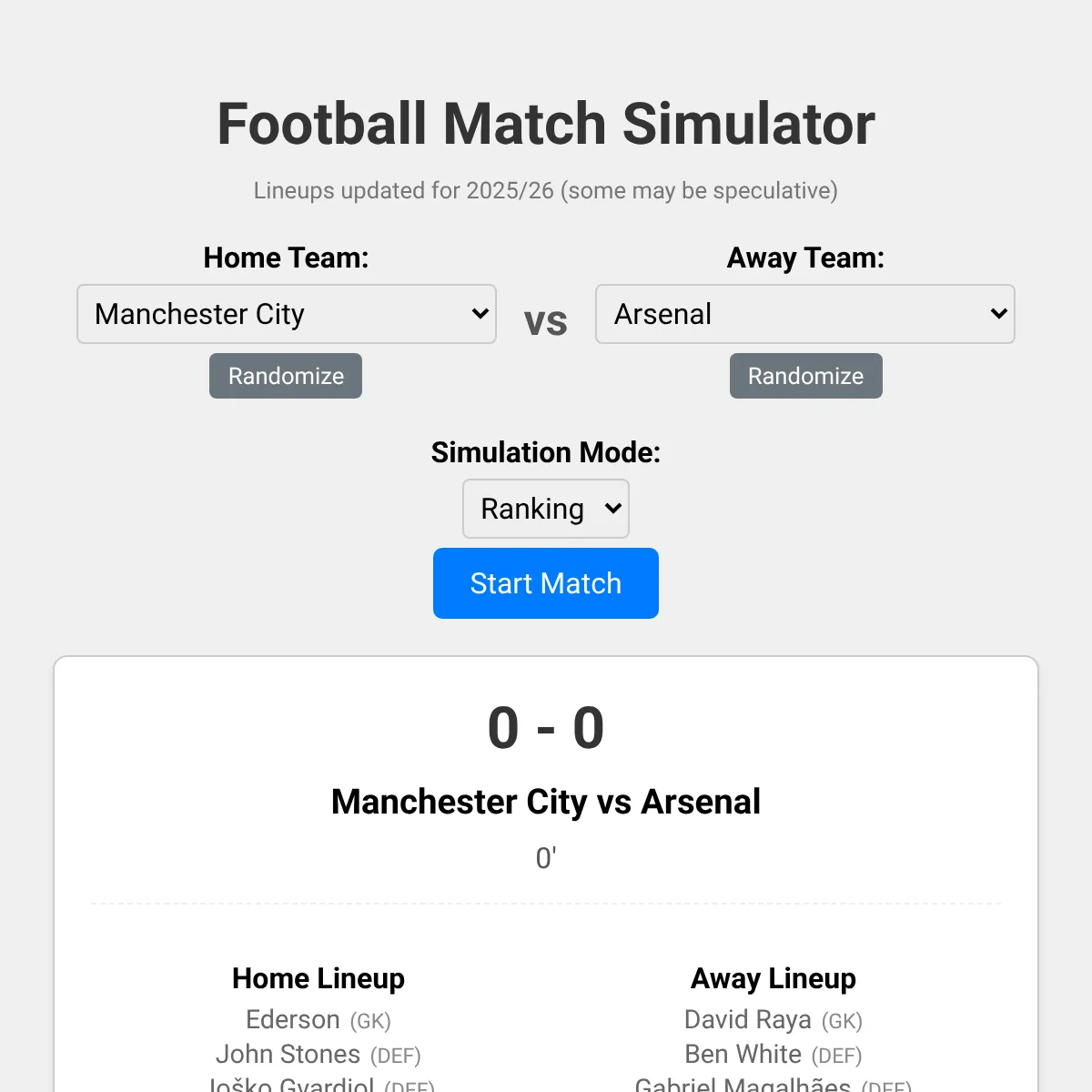 Football Match Simulator