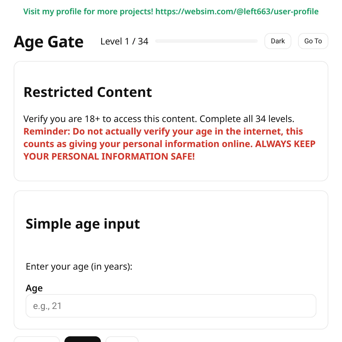 Age verification game