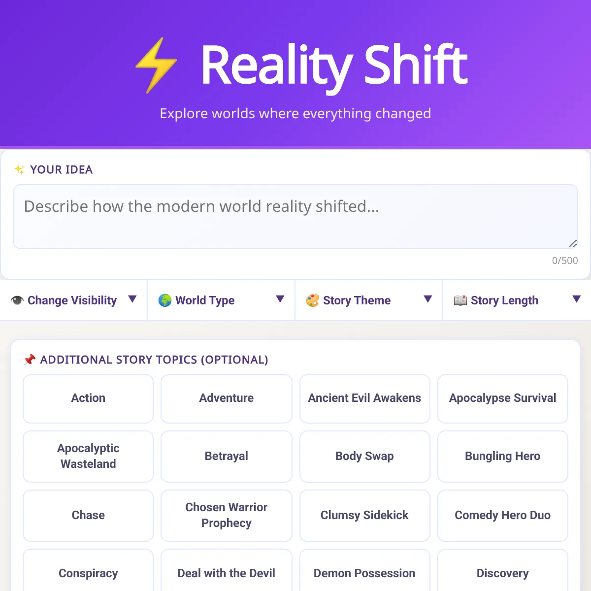 Reality Shift Story Generator