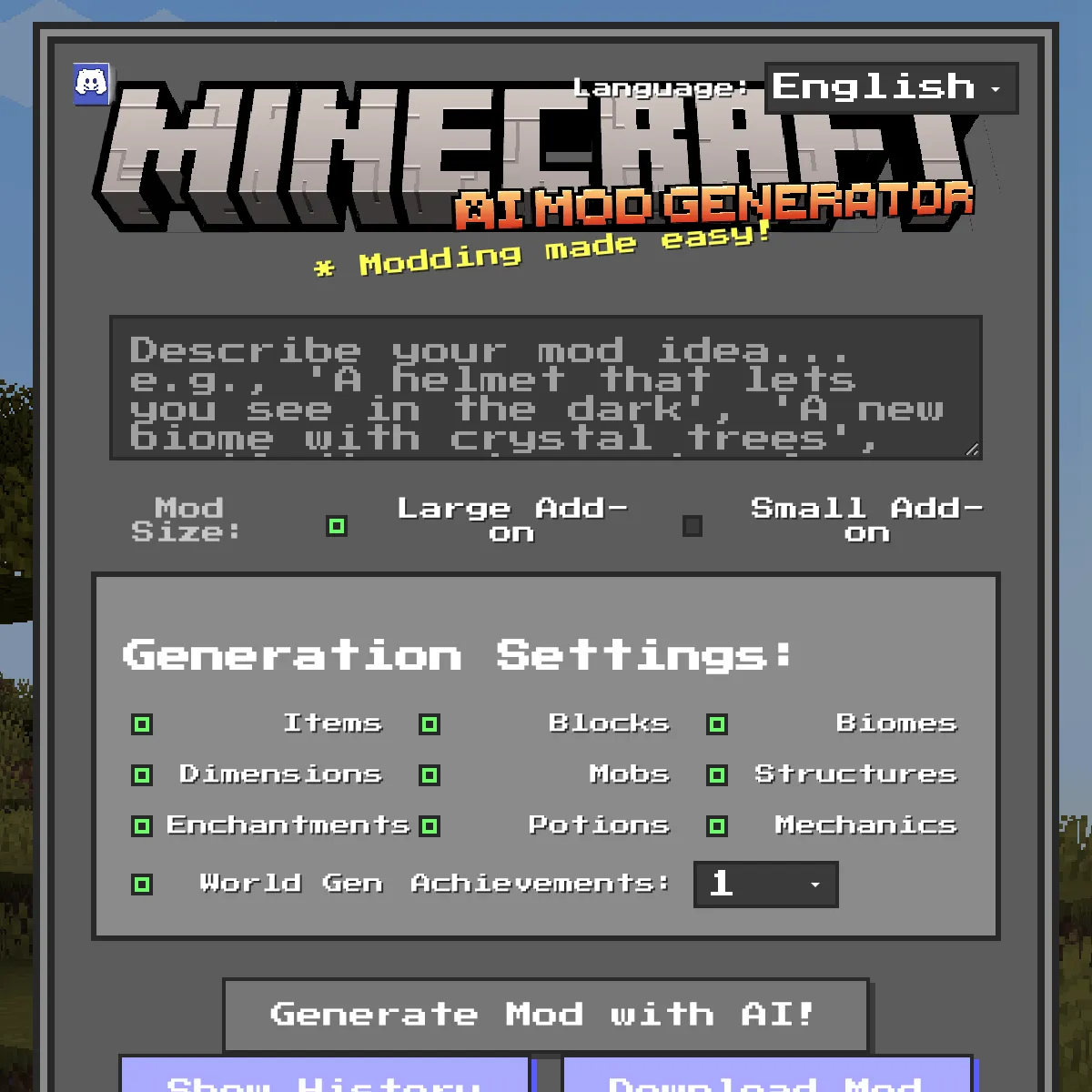 Better minecraft AI Mod Generator