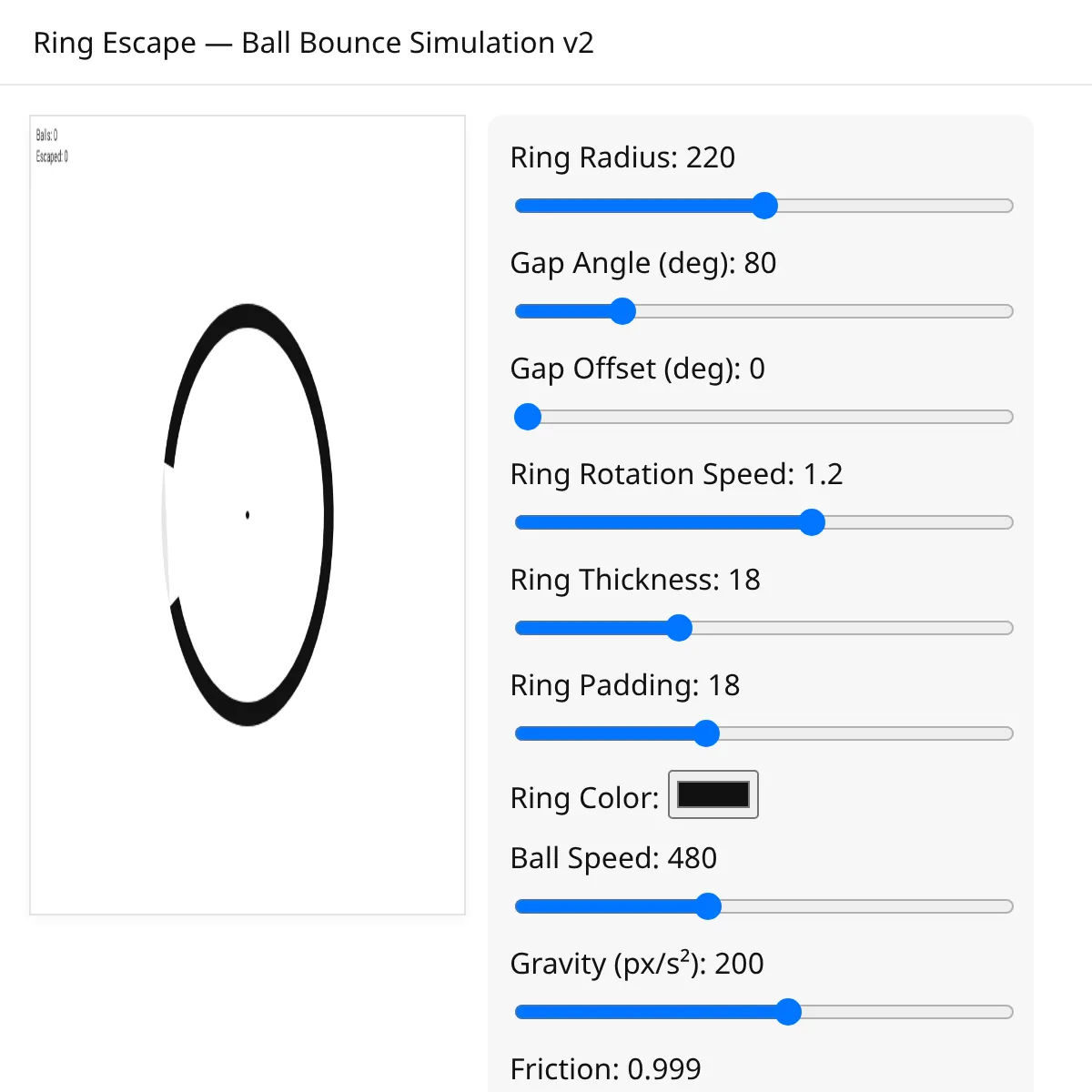 Ring Escape — Ball Bounce Simulation v2