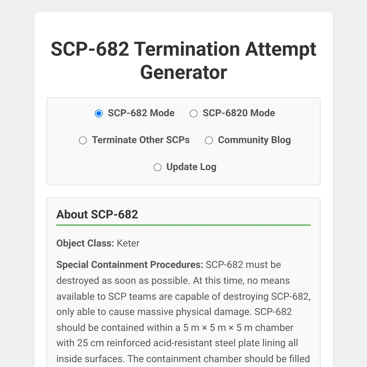 SCP-682 Termination Attempt Generator