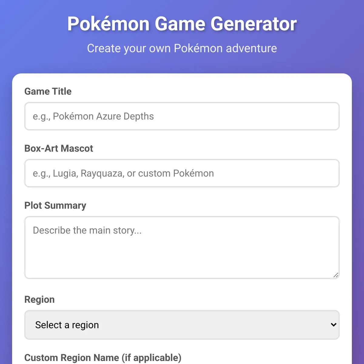 Pokémon Game Generator