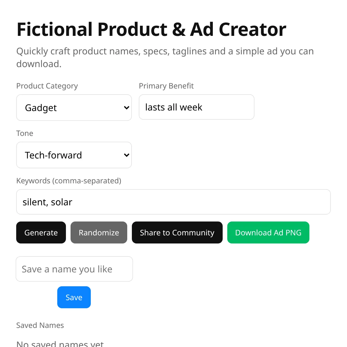 Fictional Product & Ad Creator