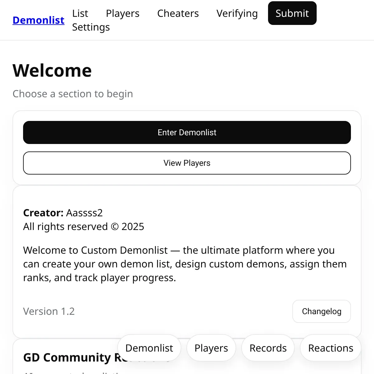 Custom Pointercrate V1.2