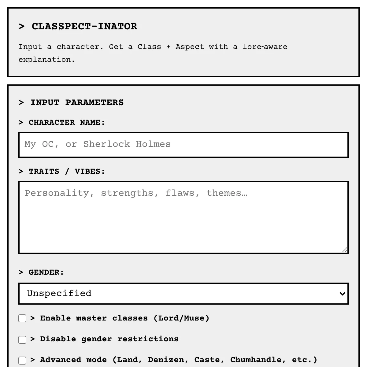 Classpect-inator (AI Classpect Assigner based on Homestuck)