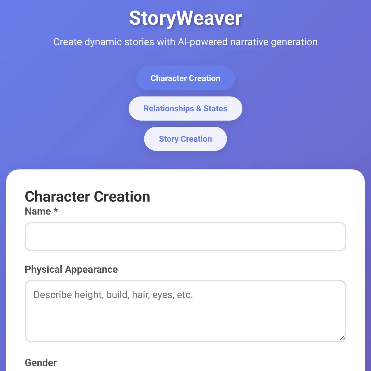 Creating characters and history