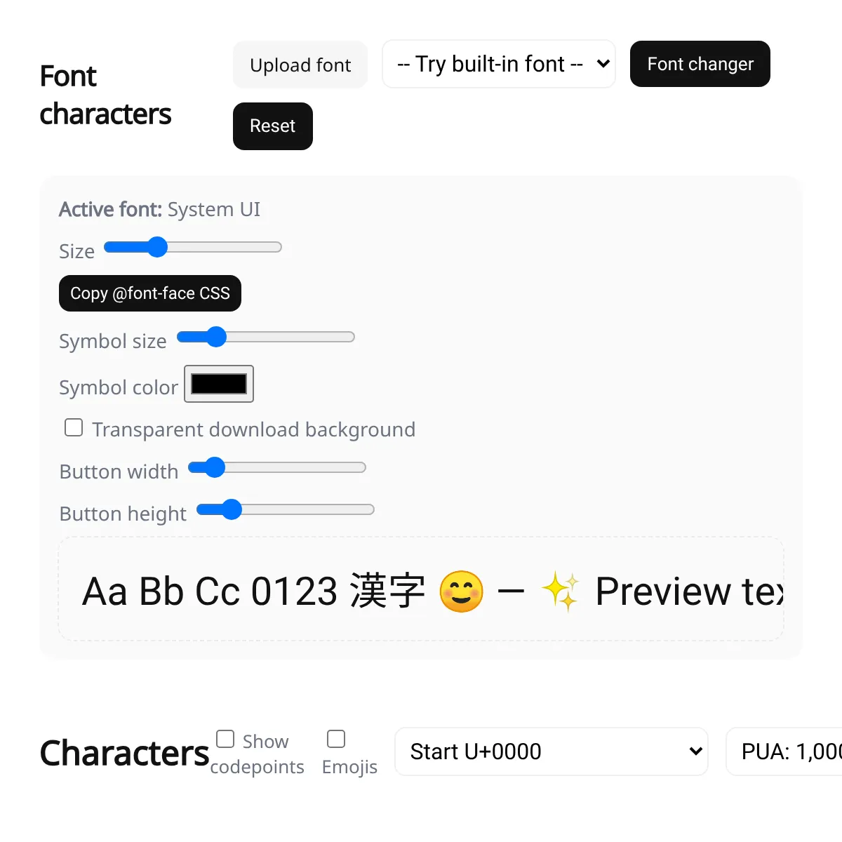 Font characters