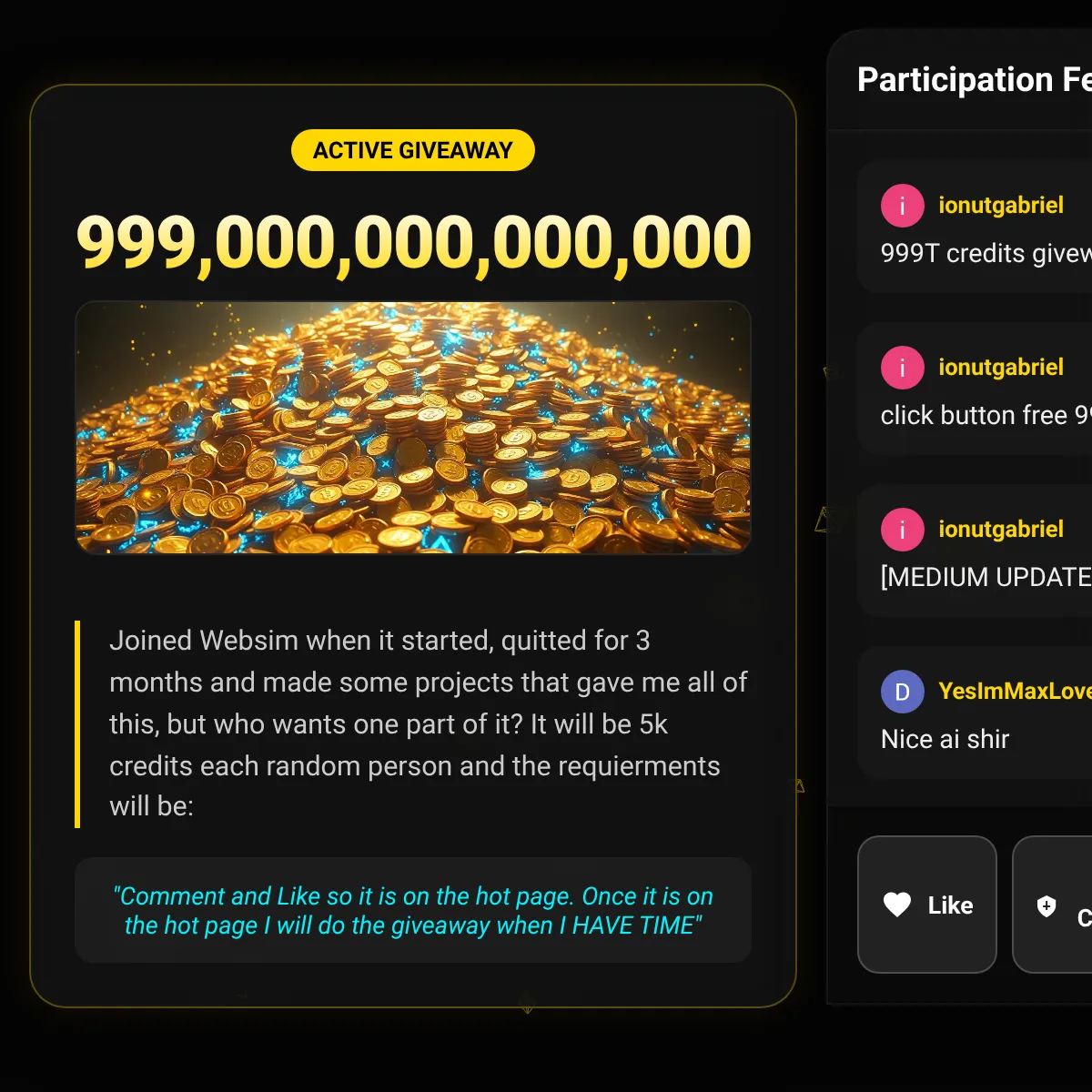 999T Credits Giveaway