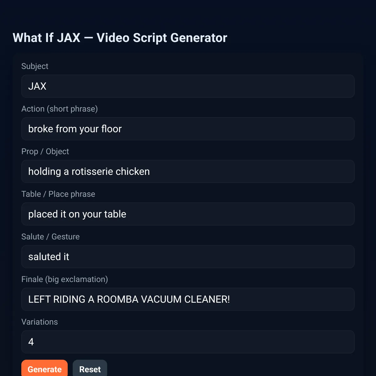What If JAX — Video Script Generator