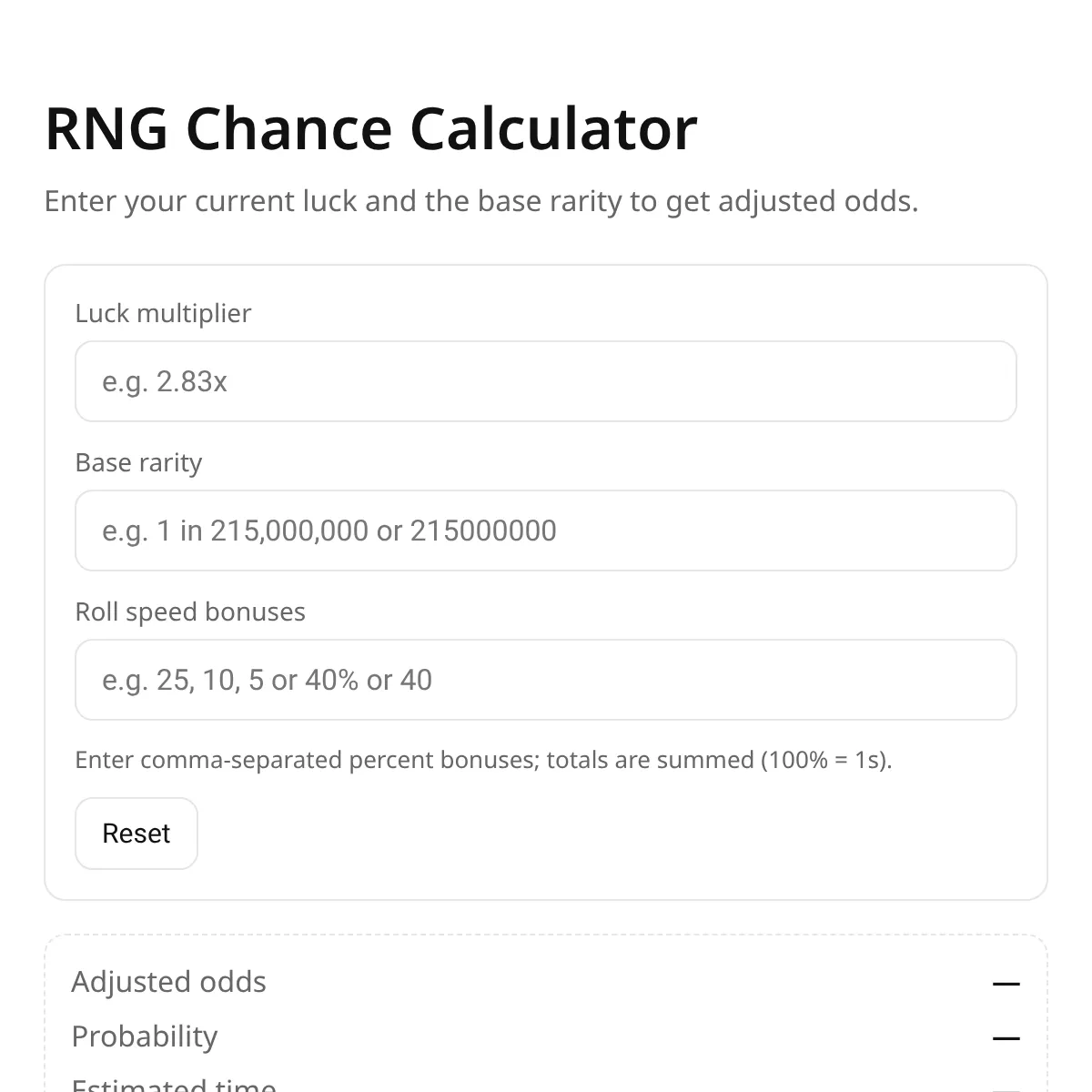 RNG Chance Calculator