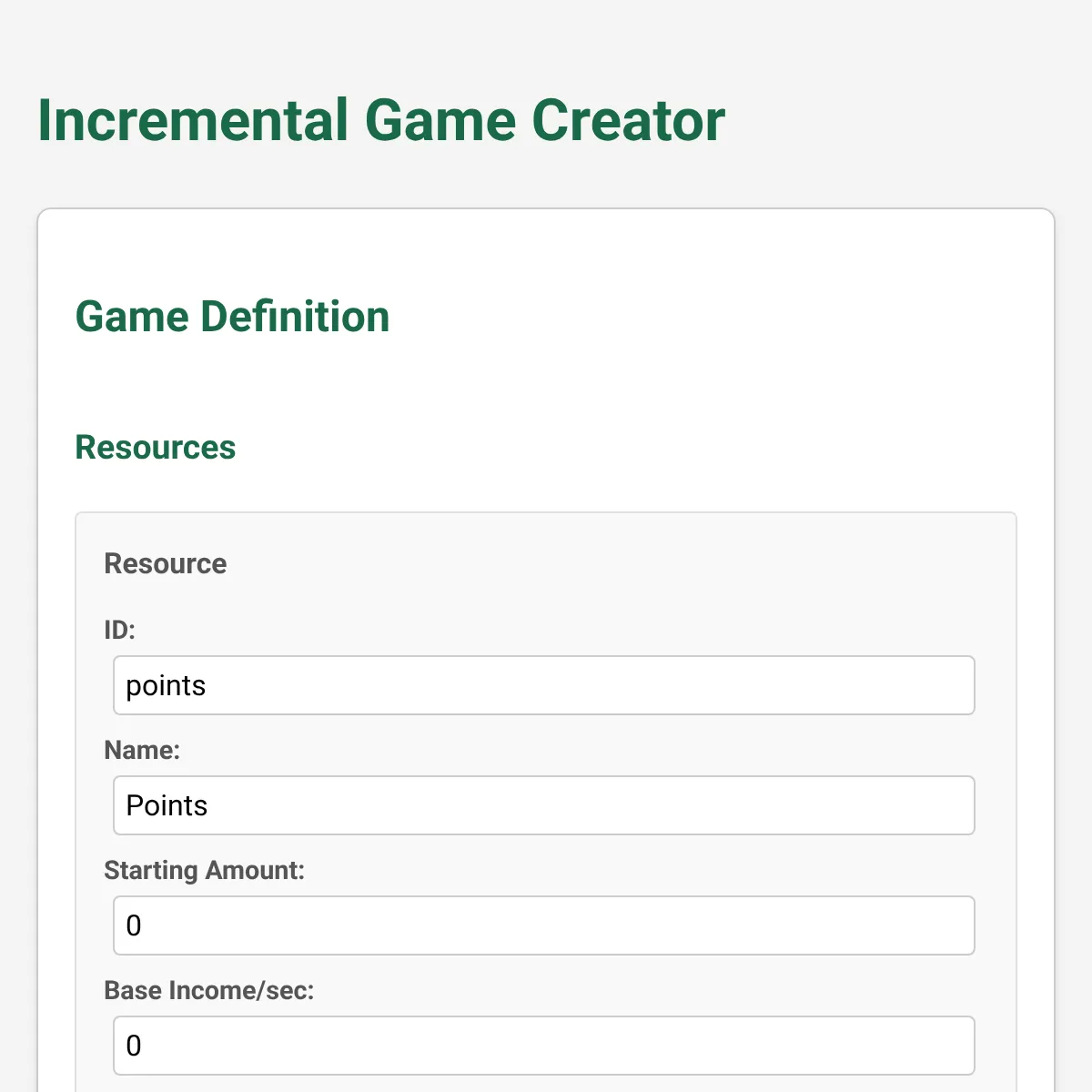 Incremental Game Creator