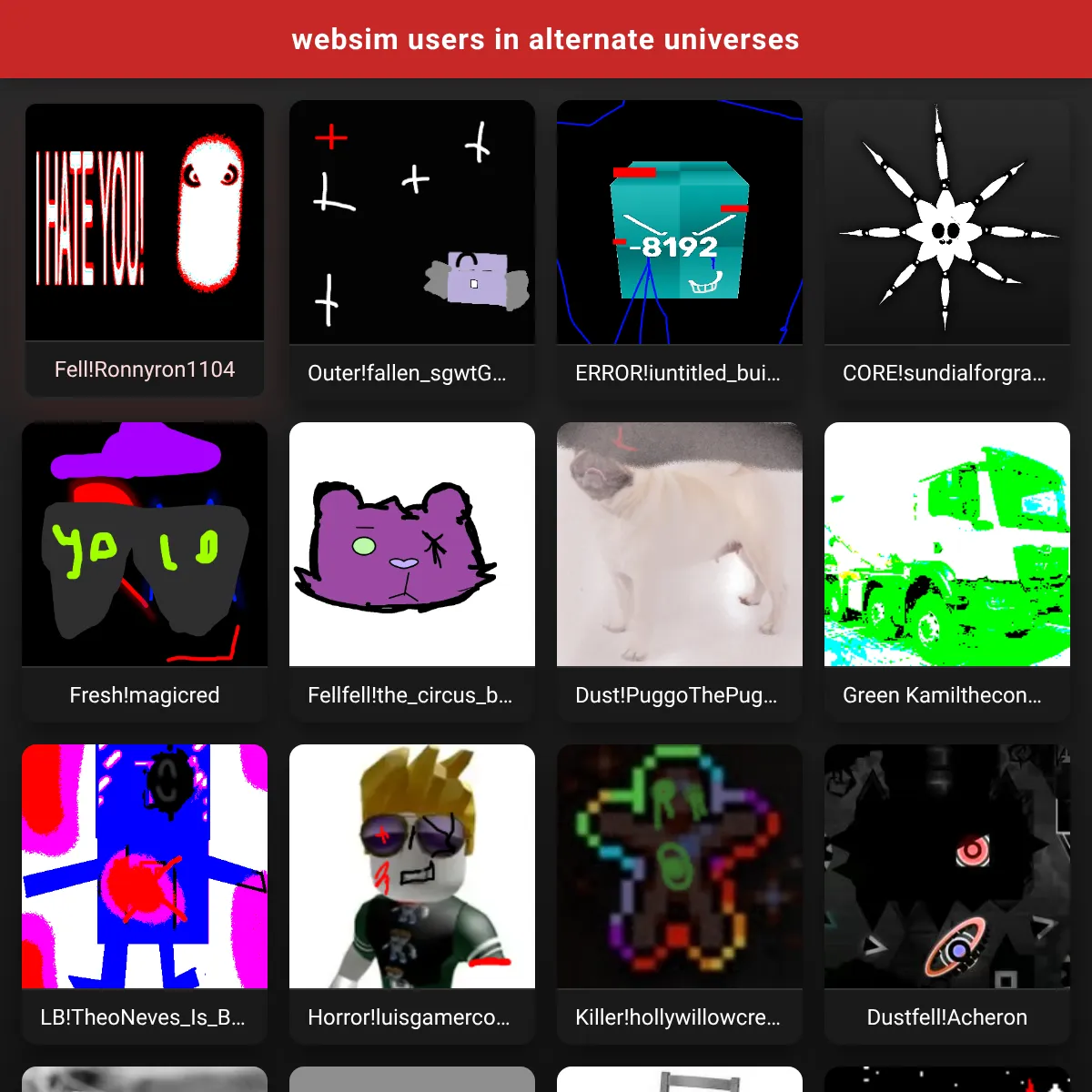 websim users in alternate universes