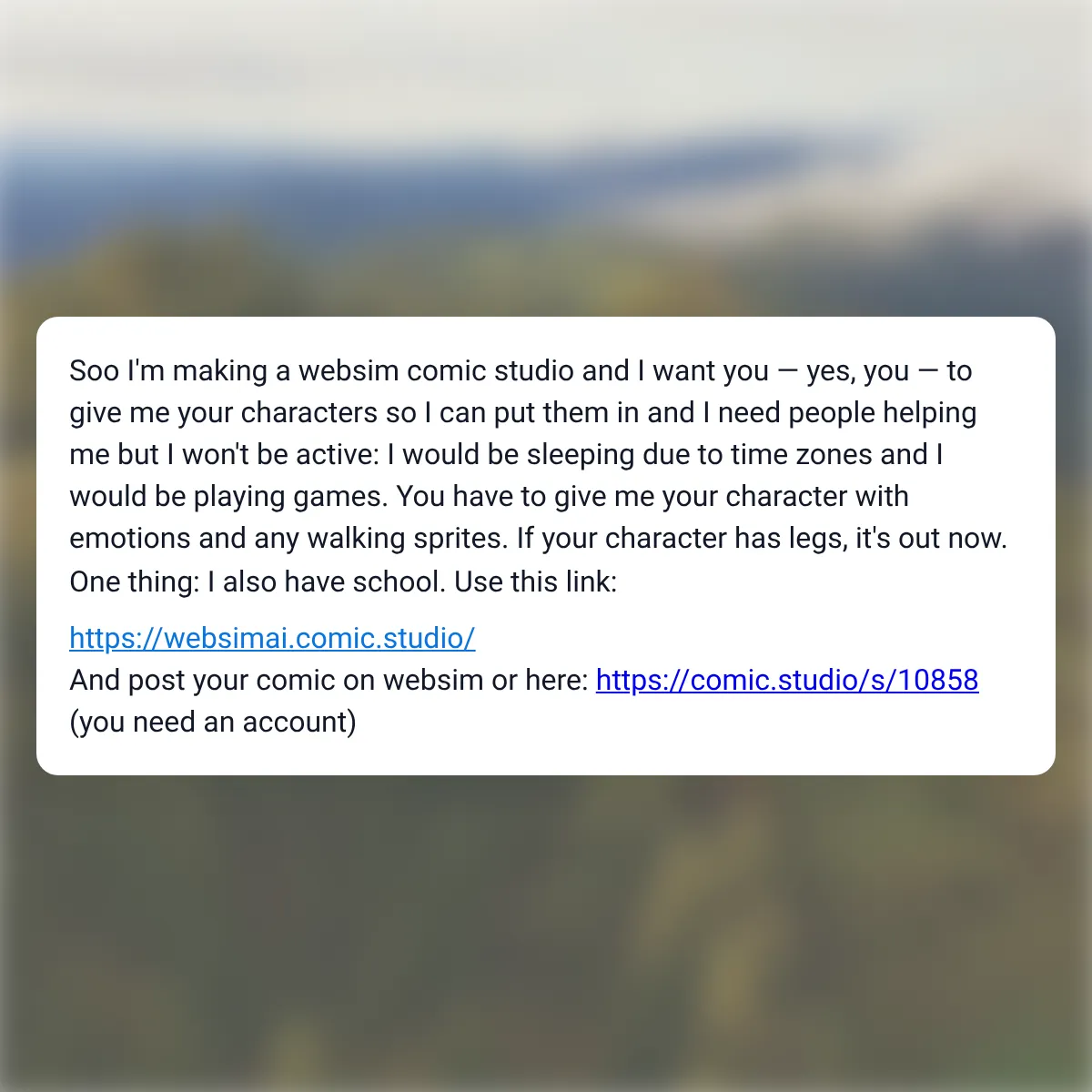 Websim Comic Studio need your help with characters
