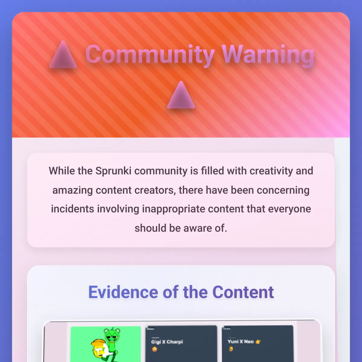 Sprunki Community Warning